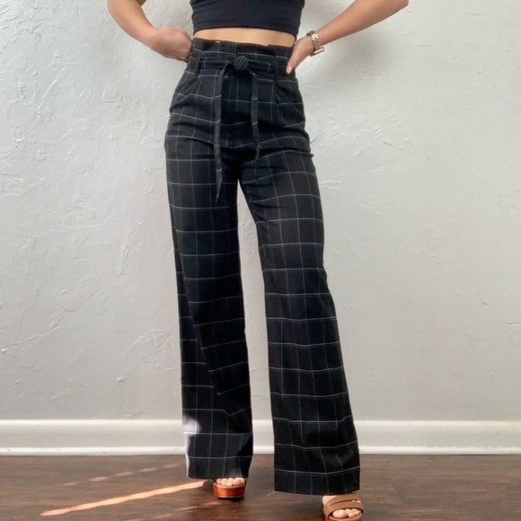 H&M Pants - H&M high waist black pinstripe paper bag wide leg trousers 0